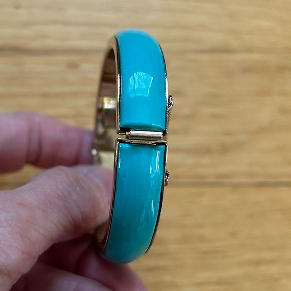 Enamel-like Turquoise Blue and Silver Bangle Bracelet - Picture 6 of 7